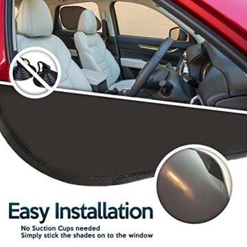 ZONETECH Car Side and Rear Window Cling On Sun Shades – 4 Pack Premium Quality Mesh Pop-Up No Suction Cups Needed Sun-Shield- Protects Kids, Baby and Pets from Glare and UV Rays-Fits Most Vehicle