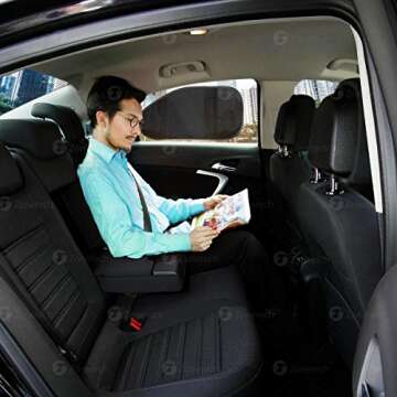 ZONETECH Car Side and Rear Window Cling On Sun Shades – 4 Pack Premium Quality Mesh Pop-Up No Suction Cups Needed Sun-Shield- Protects Kids, Baby and Pets from Glare and UV Rays-Fits Most Vehicle