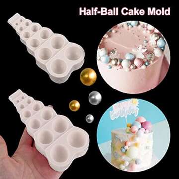 JUST N1 Mini Pearl Fondant Mold,DIY Chocolate Fondant Mold Cake Decorating Sugar Mold Semi Sphere Silicone Mold Dome Mousse Accessories Bakeware Tool（5.98×2.76×0.79 in）