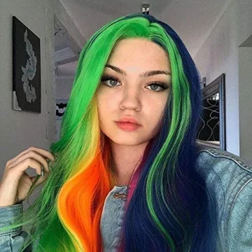 FIYUM Multi-Colored Wigs Rainbow Synthetic Lace Front Wig with Natural Hairline