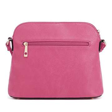 SG SUGU Lunar Lightweight Medium Dome Crossbody Bag Shoulder Bag with Double Tassels | Zipper Pocket | Adjustable Strap|Fuchsia