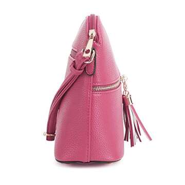 SG SUGU Lunar Lightweight Medium Dome Crossbody Bag Shoulder Bag with Double Tassels | Zipper Pocket | Adjustable Strap|Fuchsia