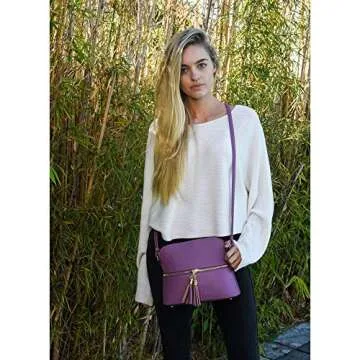 SG SUGU Lunar Lightweight Medium Dome Crossbody Bag Shoulder Bag with Double Tassels | Zipper Pocket | Adjustable Strap|Fuchsia