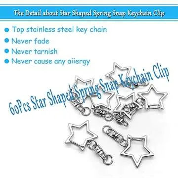 60Pcs Star Shaped Spring Snap Keychain Clip,Metal Swivel Clasp Snap Hook Key Ring with Chain Hanging...