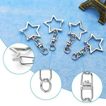 60Pcs Star Shaped Spring Snap Keychain Clip,Metal Swivel Clasp Snap Hook Key Ring with Chain Hanging Buckle with Open Jump Ring Connector for DIY Crafts Key Ring Making,Keychain Accessories
