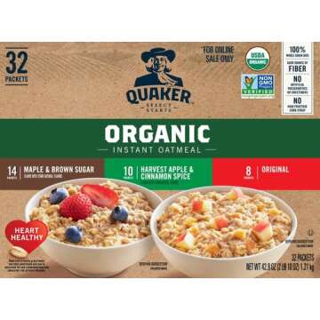 QUAKER Instant Oatmeal, USDA Organic, Non-GMO Project Verified, 3 Flavor Variety Pack, Individual Packets, 32 Count (Pack of 1)