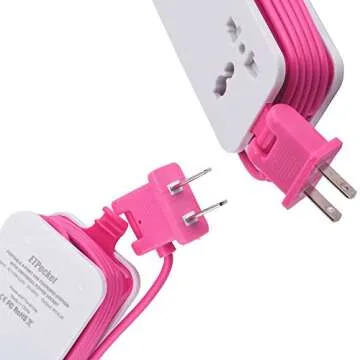 USB Power Strip, Portable Travel Charger Outlets 2.1AMP+1AMP 21W 1.5M/5ft Power Supply Cord with Universal Plug Wide Range Input 100v-240v Power Sockets USB charger station 4 Port USB Charger (Pink)