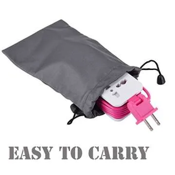 USB Power Strip, Portable Travel Charger Outlets 2.1AMP+1AMP 21W 1.5M/5ft Power Supply Cord with Universal Plug Wide Range Input 100v-240v Power Sockets USB charger station 4 Port USB Charger (Pink)