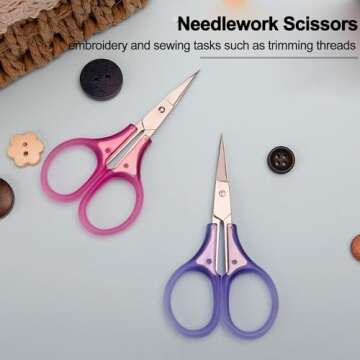 SCAIKTIG Small Craft Scissors, 3" Tiny Travel Scissors Tsa Compliant with Cover, Sharp Scissors all Purpose, Straight Fine Tips Mini Sewing Scissors Set, Precision Detail Paper Cutting, Pink/Purple