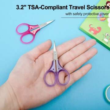 SCAIKTIG Small Craft Scissors, 3" Tiny Travel Scissors Tsa Compliant with Cover, Sharp Scissors all Purpose, Straight Fine Tips Mini Sewing Scissors Set, Precision Detail Paper Cutting, Pink/Purple