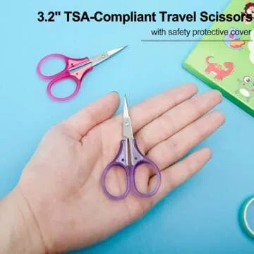 SCAIKTIG Small Craft Scissors, 3" Tiny Travel Scissors Tsa Compliant with Cover, Sharp Scissors all Purpose, Straight Fine Tips Mini Sewing Scissors Set, Precision Detail Paper Cutting, Pink/Purple