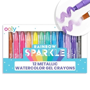OOLY Rainbow Sparkle Metallic Watercolor Gel Crayons Set of 12, Glitter Gel Markers for Kids and Tod...