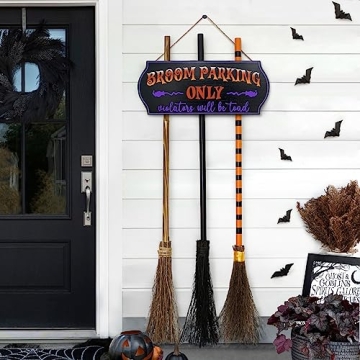 ORIENTAL CHERRY Halloween Decorations - Halloween Decor - Broom Parking Sign with 3 Wooden Witches B...