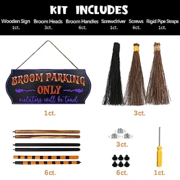 ORIENTAL CHERRY Broom Parking Sign & Wooden Brooms