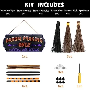 ORIENTAL CHERRY Broom Parking Sign & Wooden Brooms