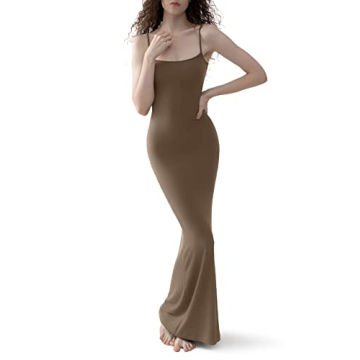 PUMIEY Maxi Dress for Women Long Dresses Bodycon Dresses Summer Slip Sleeveless Dress Brown Dress Ha...