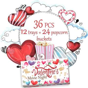 Cheshire Gifts Valentine's Day Movie Night Supplies - 36 Pcs: Popcorn Bags (24ct) & Movie Snack Tray...