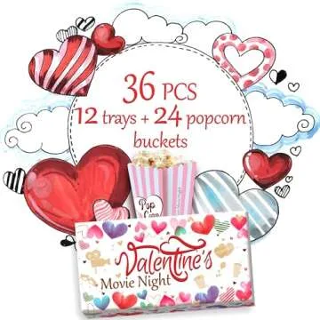 Cheshire Gifts Valentine's Day Movie Night Supplies - 36 Pcs: Popcorn Bags (24ct) & Movie Snack Tray...