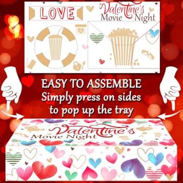 Cheshire Gifts Valentine's Day Movie Night Supplies - 36 Pcs: Popcorn Bags (24ct) & Movie Snack Trays (12ct) - Valentines Day Popcorn Buckets, Decorations & Family Gifts