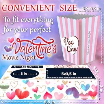 Cheshire Gifts Valentine's Day Movie Night Supplies - 36 Pcs: Popcorn Bags (24ct) & Movie Snack Trays (12ct) - Valentines Day Popcorn Buckets, Decorations & Family Gifts