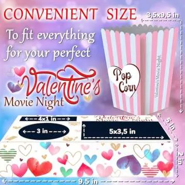 Cheshire Gifts Valentine's Day Movie Night Supplies - 36 Pcs: Popcorn Bags (24ct) & Movie Snack Trays (12ct) - Valentines Day Popcorn Buckets, Decorations & Family Gifts