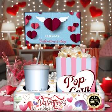 Cheshire Gifts Valentine's Day Movie Night Supplies - 36 Pcs: Popcorn Bags (24ct) & Movie Snack Trays (12ct) - Valentines Day Popcorn Buckets, Decorations & Family Gifts