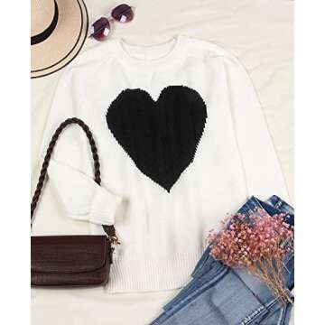 Alsol Lamesa Women's Cute Heart Sweater Long Sleeve Crewneck Pullover Ribbed Knit Casual Sweaters