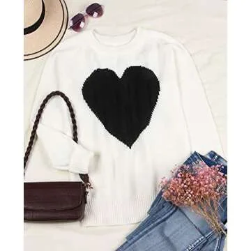 Alsol Lamesa Women's Cute Heart Sweater Long Sleeve Crewneck Pullover Ribbed Knit Casual Sweaters