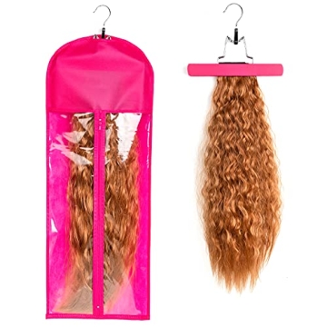 1 Pack Extra Long Hair Extension Holder Wig Storage Bag with Hanger Hairpieces Ponytail Bundles Stor...