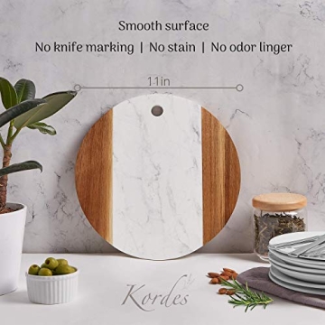 Marble Cheese Board with Acacia Accent 12" Round - Beautifully Handcrafted Charcuterie Board for Two - Round Cutting Board - Wonderful Housewarming Gift 11x11x0.6 inches