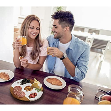 Marble Cheese Board with Acacia Accent 12" Round - Beautifully Handcrafted Charcuterie Board for Two - Round Cutting Board - Wonderful Housewarming Gift 11x11x0.6 inches