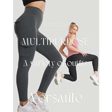 COMFY ONE Cargo Leggings with Pockets for Women High Waisted Elastic Yoga Workout Lounge Pants Dark ...