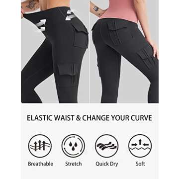 COMFY ONE Cargo Leggings with Pockets for Women High Waisted Elastic Yoga Workout Lounge Pants Dark GrayM