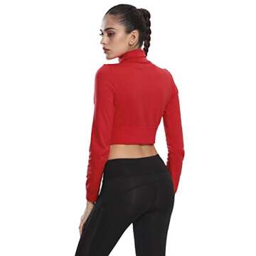 J-pinno Women's Sexy Fitness Crop Top Jacket Sports Gym Workout Running Jacket Zip Up Long Sleeve At...