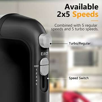 Hand Mixer Electric, 450W Kitchen Mixers with Scale Cup Storage Case, Turbo Boost/Self-Control Speed + 5 Speed + Eject Button + 5 Stainless Steel Accessories, For Easy Whipping Dough,Cream,Cake