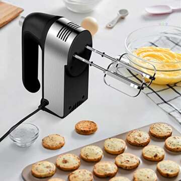 Hand Mixer Electric, 450W Kitchen Mixers with Scale Cup Storage Case, Turbo Boost/Self-Control Speed + 5 Speed + Eject Button + 5 Stainless Steel Accessories, For Easy Whipping Dough,Cream,Cake