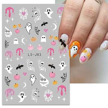 6Sheets Halloween Nail Art Stickers 3D Cute Zombie Ghost Nail Decals Pumpkin Blood Skull Spooky Nail...