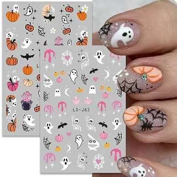 6Sheets Halloween Nail Art Stickers 3D Cute Zombie Ghost Nail Decals Pumpkin Blood Skull Spooky Nail Design Stickers Black Cat Halloween Nail Stickers Gothic Nail Supplies for Women Halloween Nail DIY