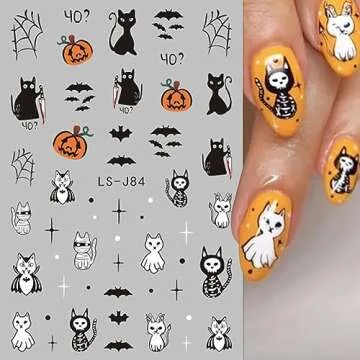 6Sheets Halloween Nail Art Stickers 3D Cute Zombie Ghost Nail Decals Pumpkin Blood Skull Spooky Nail Design Stickers Black Cat Halloween Nail Stickers Gothic Nail Supplies for Women Halloween Nail DIY