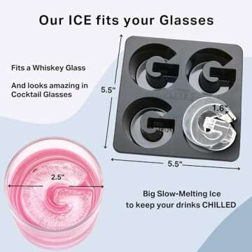 DRINKSPLINKS Custom Letter G Silicone Ice Cube Tray‚ Personalized Monogram Big Ice Cube Molds for Whiskey, Bourbon, Cocktails, and Customized Gifts with Initials. Fun Alphabet Mold for Every Name.