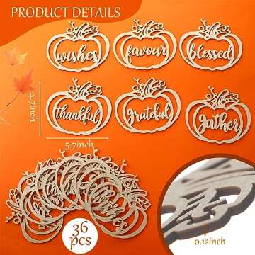 Qunclay 36 Pcs Thanksgiving Plate Decor Pumpkin Wood Cutouts Fall Thankful Blessed Thanksgiving Tabl...
