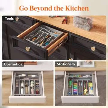 Lifewit Silverware Drawer Organizer Tray, Plastic Cutlery Storage for Kitchen Drawer, Flatware and Utensil Holder Divider for Spoons Forks Knives Tableware, 7 Compartment, Gray
