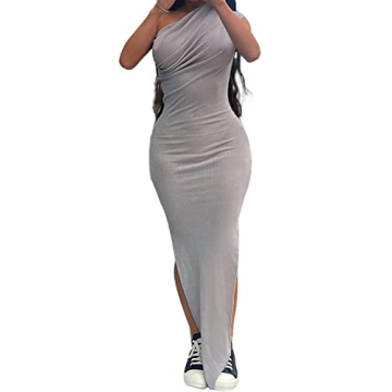 Halfword One Shoulder Ribbed Dress for Women