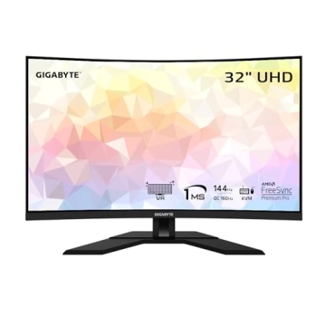 GIGABYTE M32UC 32" 144Hz (160Hz OC) 4K UHD Curved Gaming Monitor, SS VA, 3840x2160 Display, 1ms Resp...
