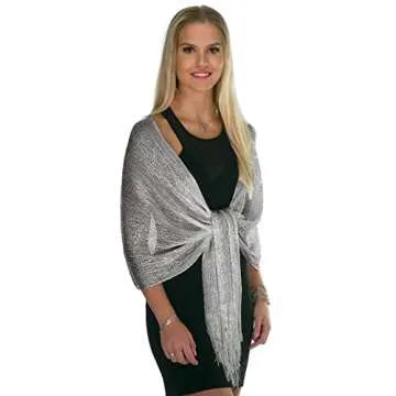 ShineGlitz Shawls and Wraps for Evening Dresses, Metallic Glitter Shawls for Women, Sparkling Wedding Metallic Silver Shawl Gift