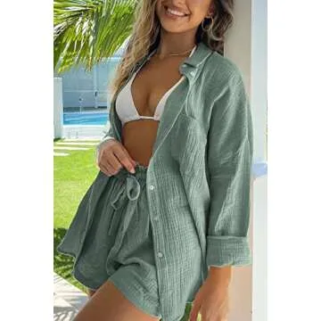Trendy Queen Two Piece Sets For Women Summer Short Sets Beach Vcation Lounge Pajama 2 Piece Spring O...