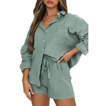 Trendy Queen Two Piece Sets For Women Summer Short Sets Beach Vcation Lounge Pajama 2 Piece Spring Outfits Fashion 2025 Green M