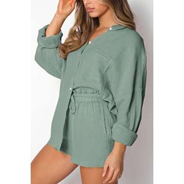 Trendy Queen Two Piece Sets For Women Summer Short Sets Beach Vcation Lounge Pajama 2 Piece Spring Outfits Fashion 2025 Green M