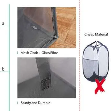 HONOMA Laundry Bags Hamper Bag with Handles,Portable &Collapsible Dirty Clothes Mesh Basket Foldable for Washing Storage, Kids Room,Dorm or Travel (Black, Single-Layer)