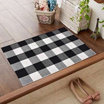Love Happy Buffalo Check Plaid Bath Runner Cotton Plaid Checkered Bath Mat Kitchen Mat Entry Way Bath Doormat Bedroom Carpet (24" x 35", A-Black and White)